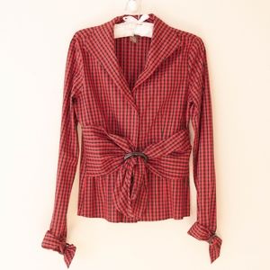 Kenar Red and Black Plaid Dressy Top Size 4